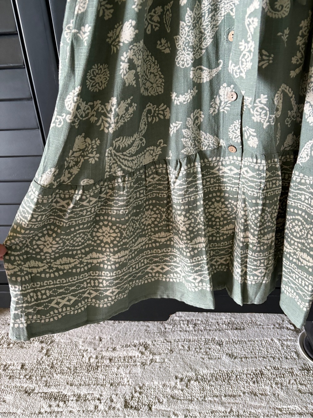 Lucky Brand Sage Green Paisley Button-Front Maxi Dress - Picture 6 of 8